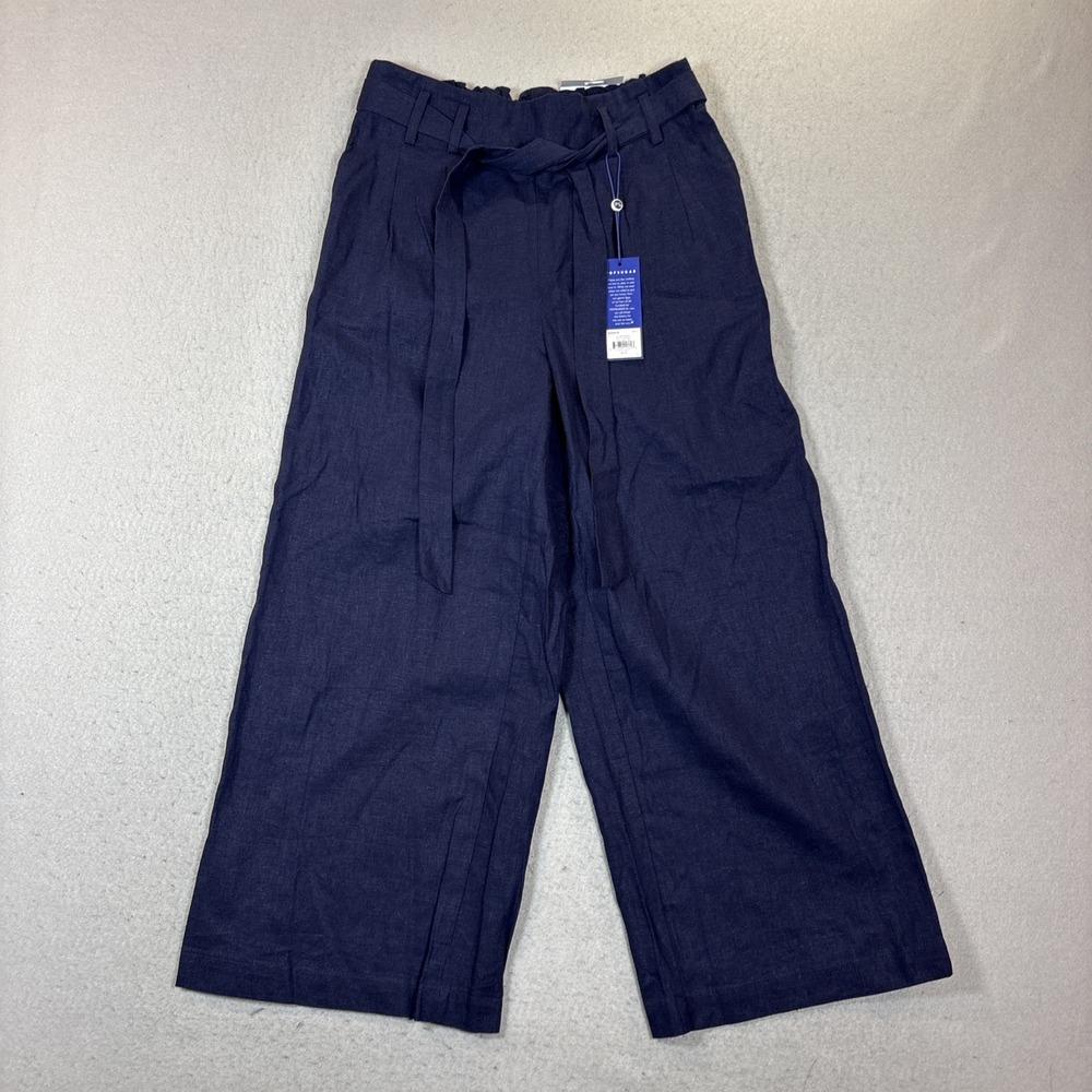 PopSugar Wide Leg Navy Blue Cropped Pant Linen Blend Size Small Crop Pants NWT